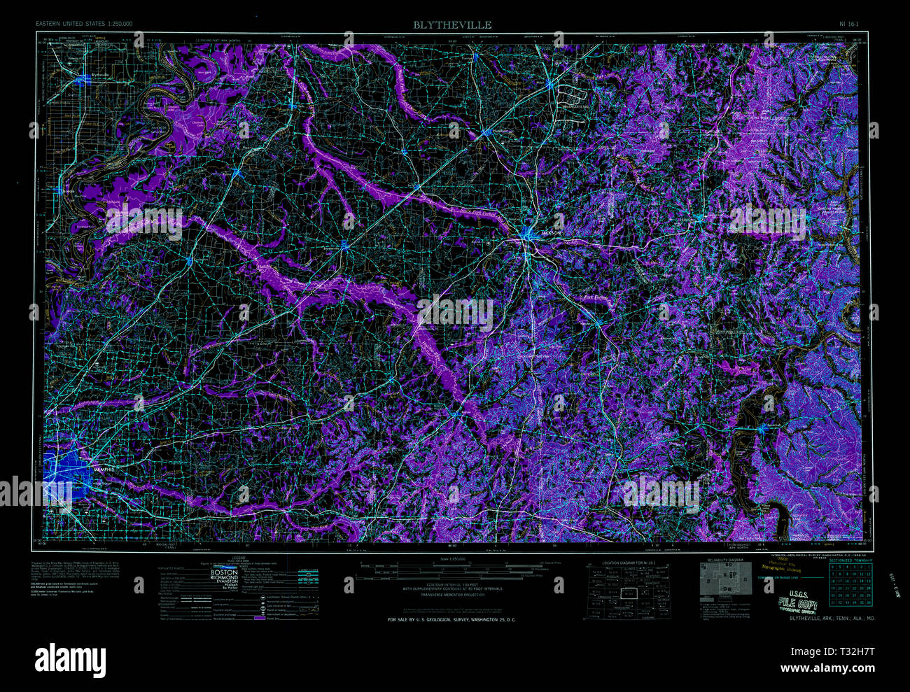 USGS TOPO Map Arkansas AR Blytheville 260581 1959 250000 Inverted Restoration Stock Photo