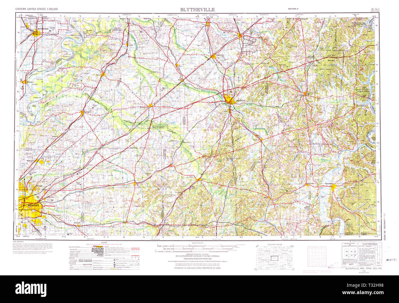 USGS TOPO Map Arkansas AR Blytheville 260582 1956 250000 Restoration Stock Photo