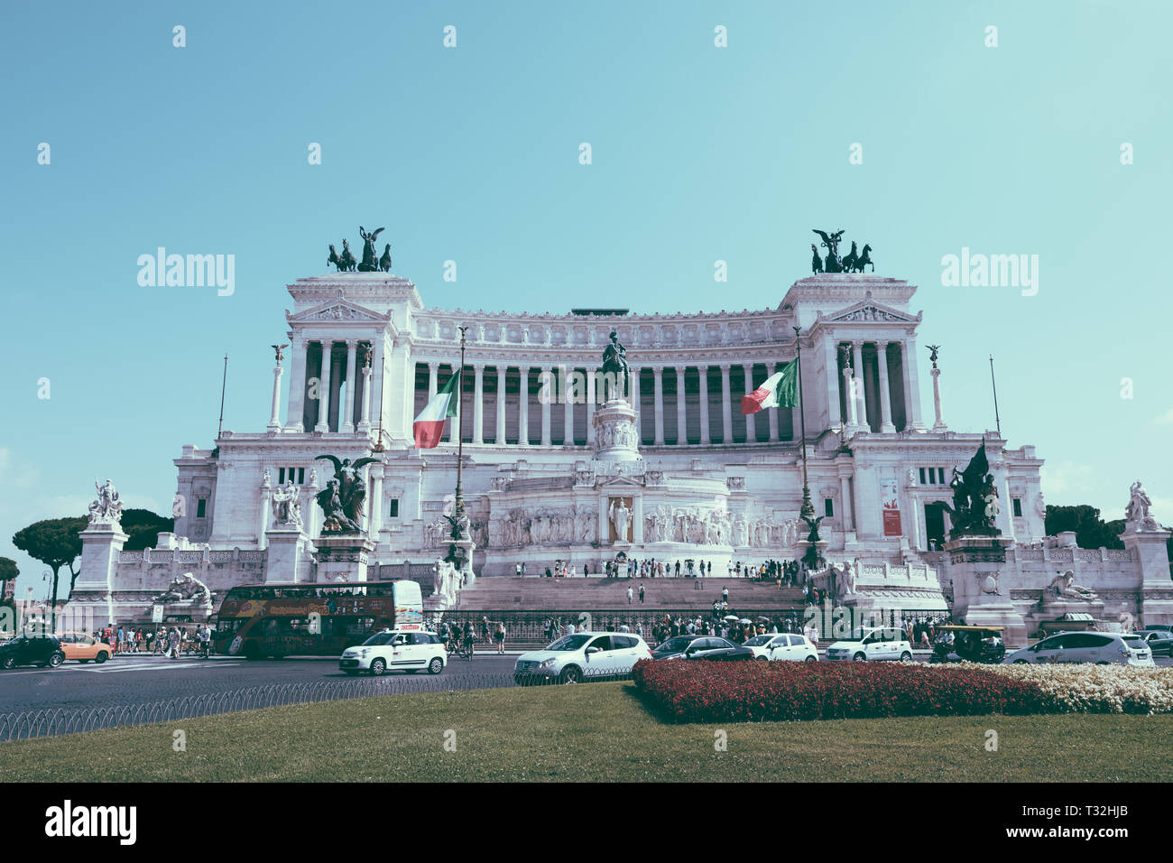 Rome, Italy - July 3, 2018: : Panoramic front view of museum the Vittorio Emanuele II Monument also known as the Vittoriano or Altare della Patria at  Stock Photo