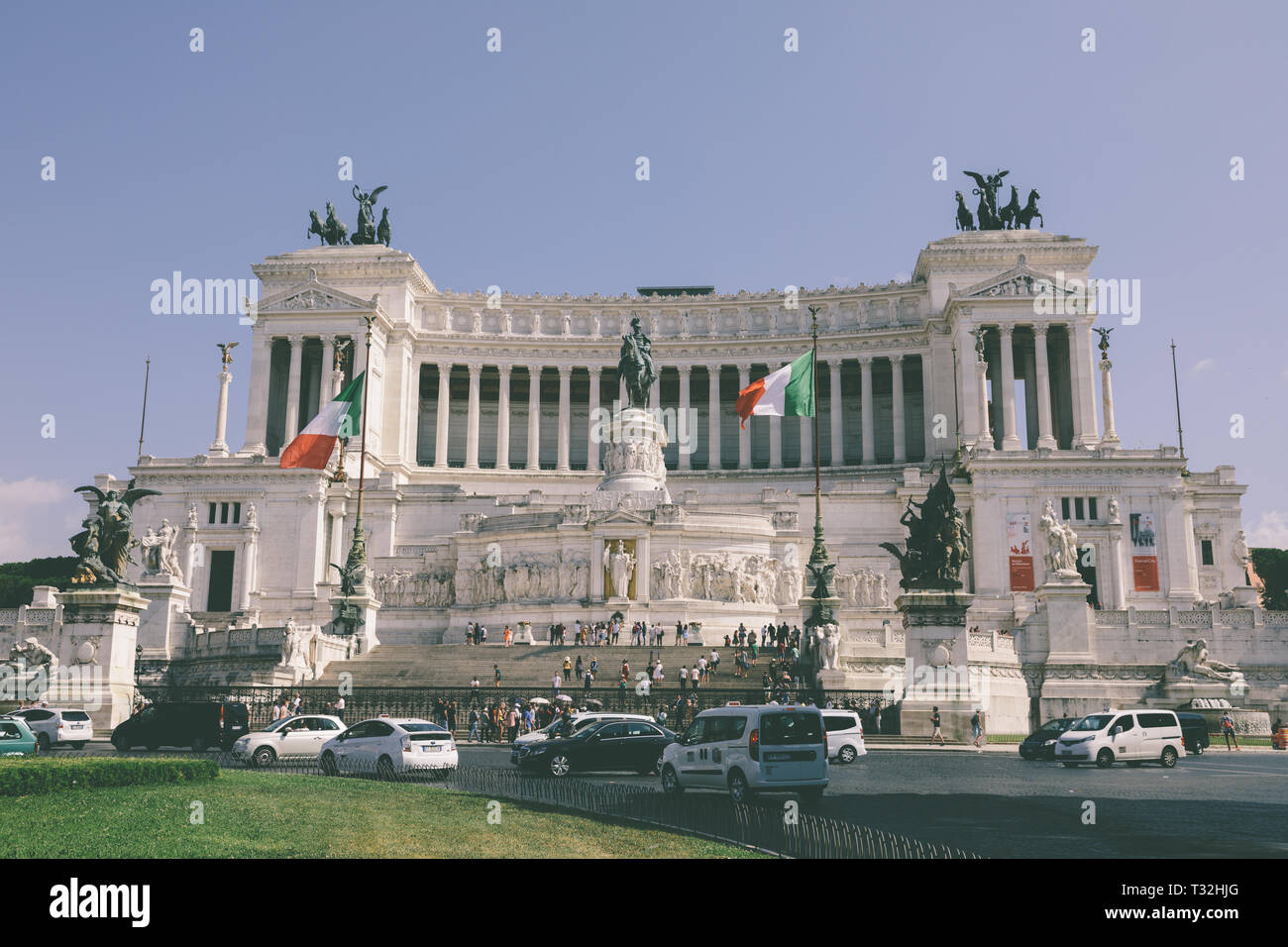 Rome, Italy - July 3, 2018: : Panoramic front view of museum the Vittorio Emanuele II Monument also known as the Vittoriano or Altare della Patria at  Stock Photo