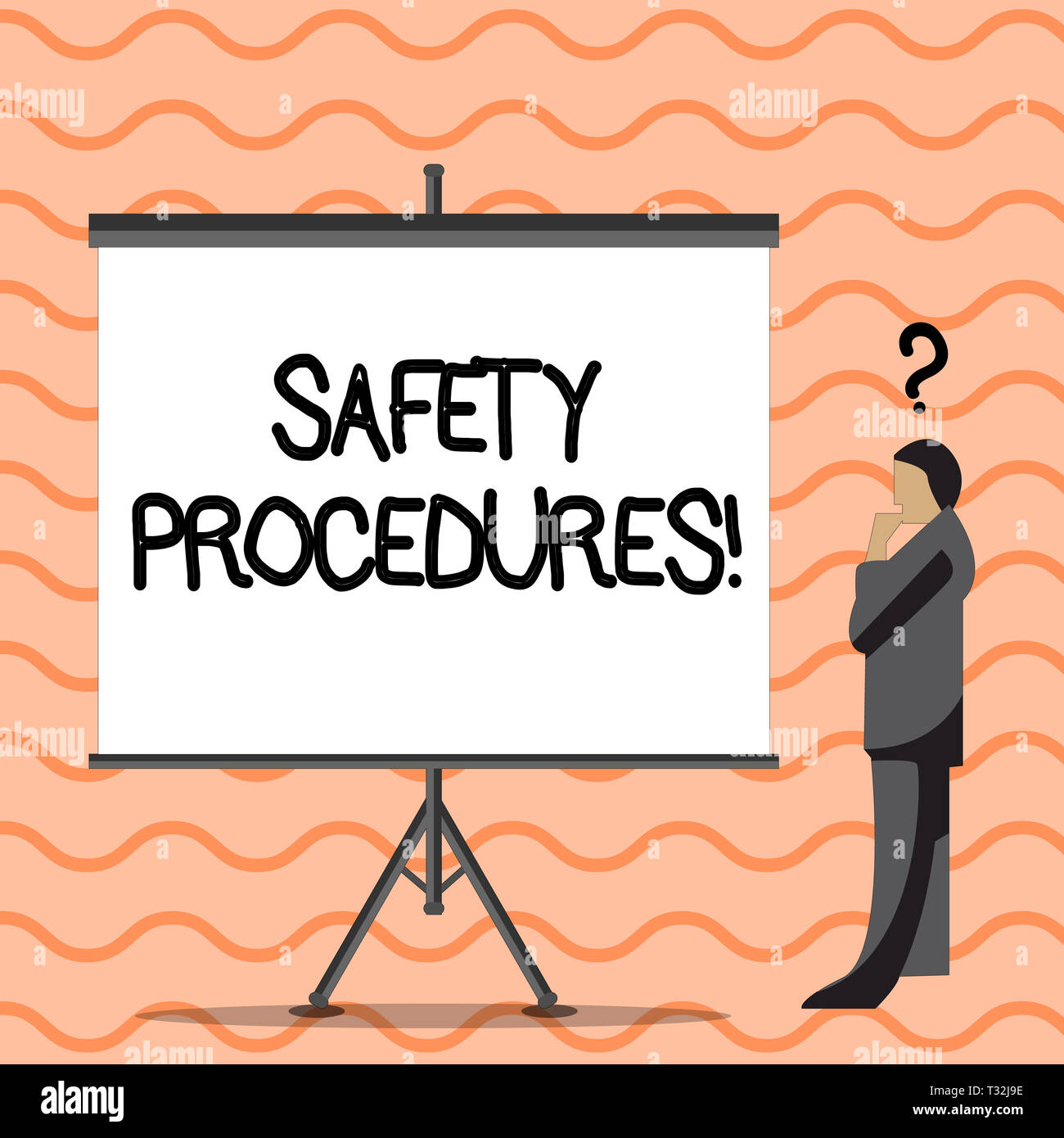 Writing note showing Safety Procedures. Business concept for steps description of process when deviation may cause loss Businessman with Question Mark Stock Photo