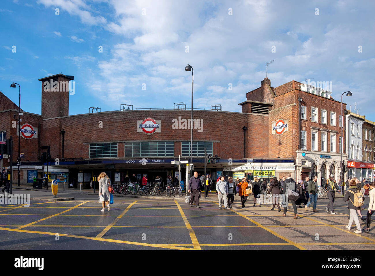 The evening scene at the junction outside Wood Green tube station Stock Photo