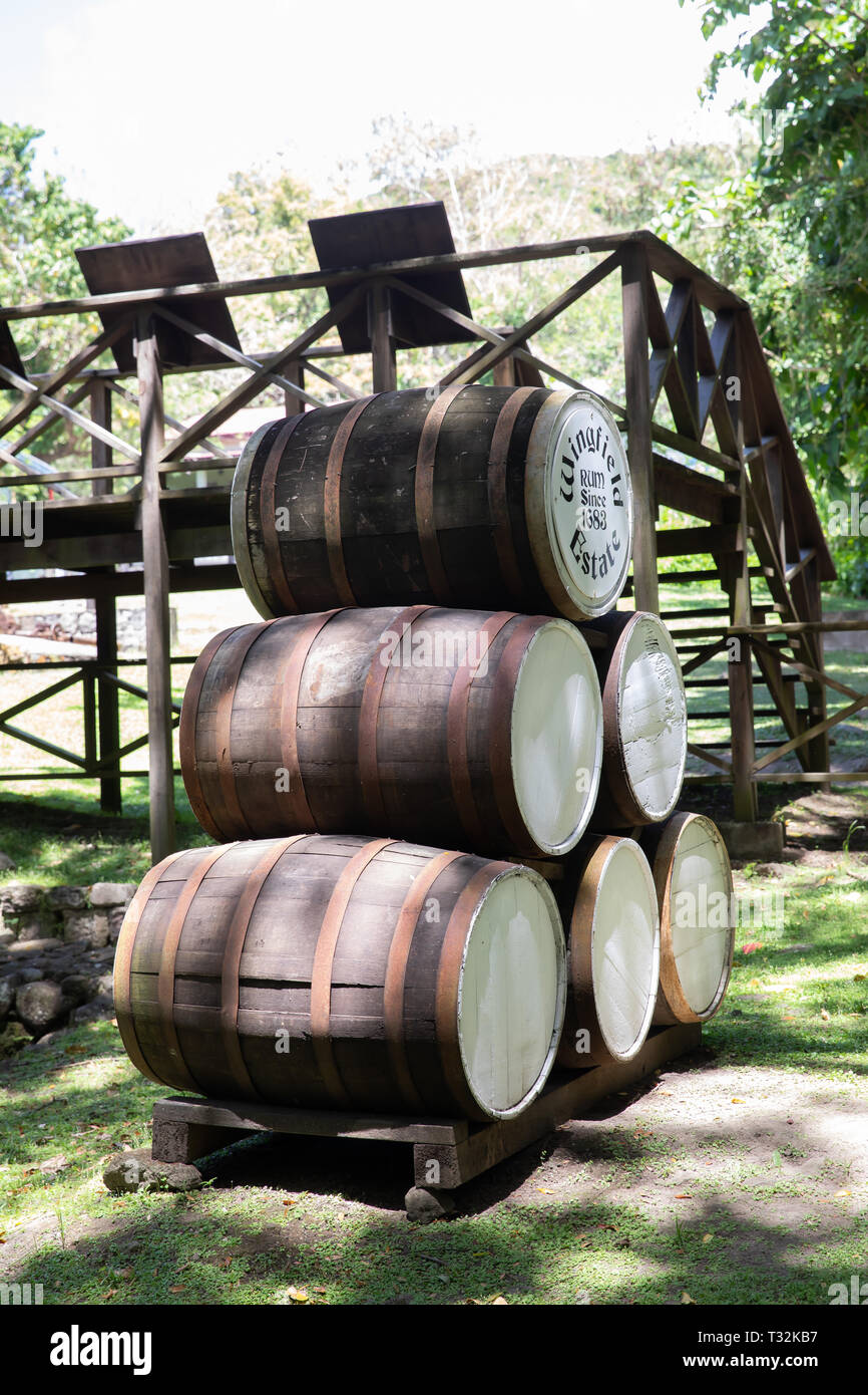 Wingfield Estates wooden oak Barrels in St Kitts, a Caribbean Island