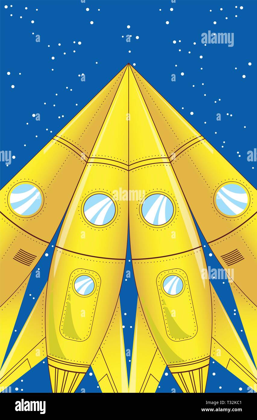 The illustration shows some cartoon missiles aimed at the sky. On separate layers. Stock Vector