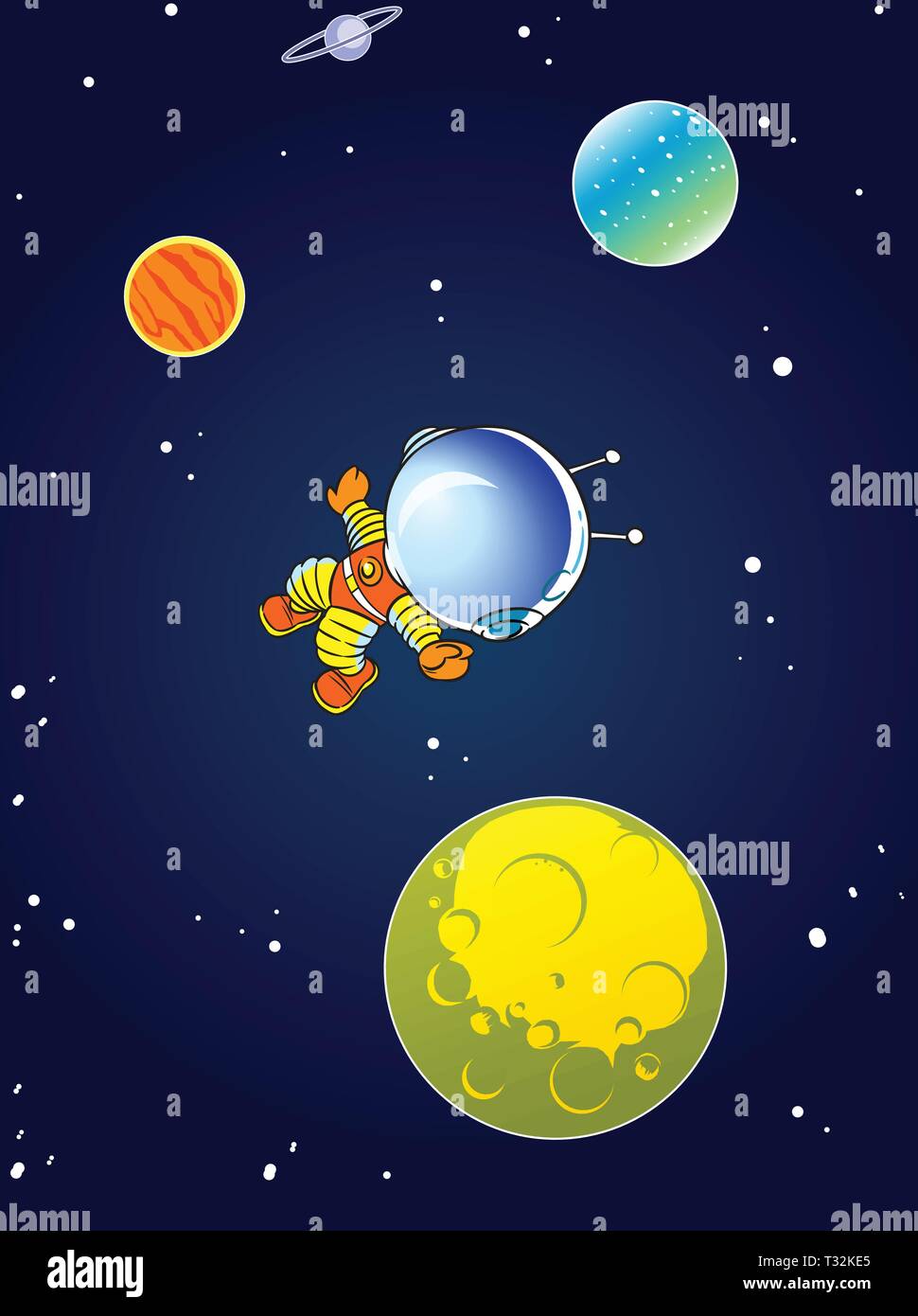 The illustration shows a cartoon astronaut in outer space against the  background of stars and planets. On separate layers Stock Vector Image &  Art - Alamy
