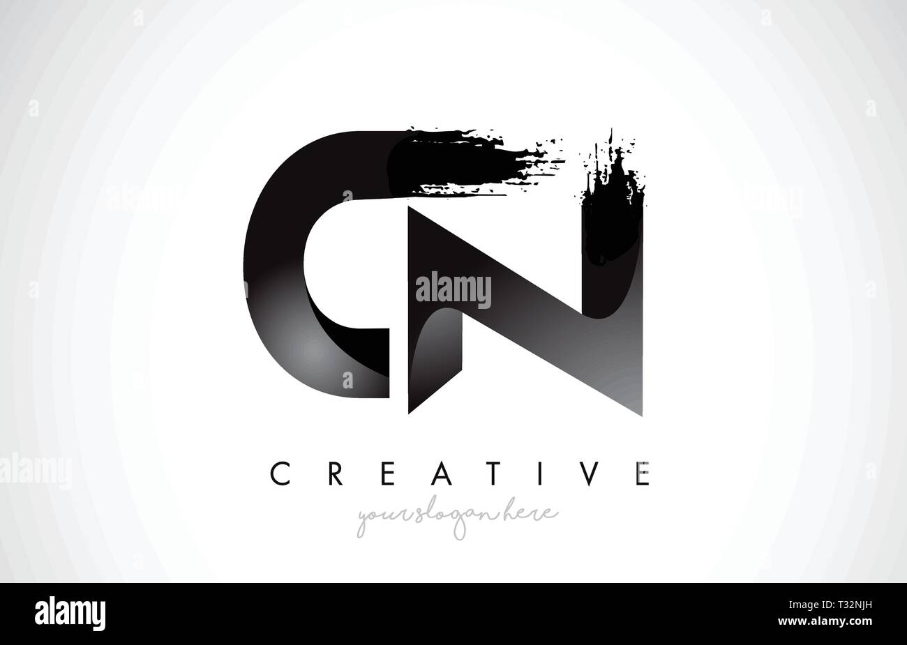CN Letter Design with Brush Stroke and Modern 3D Look Vector ...