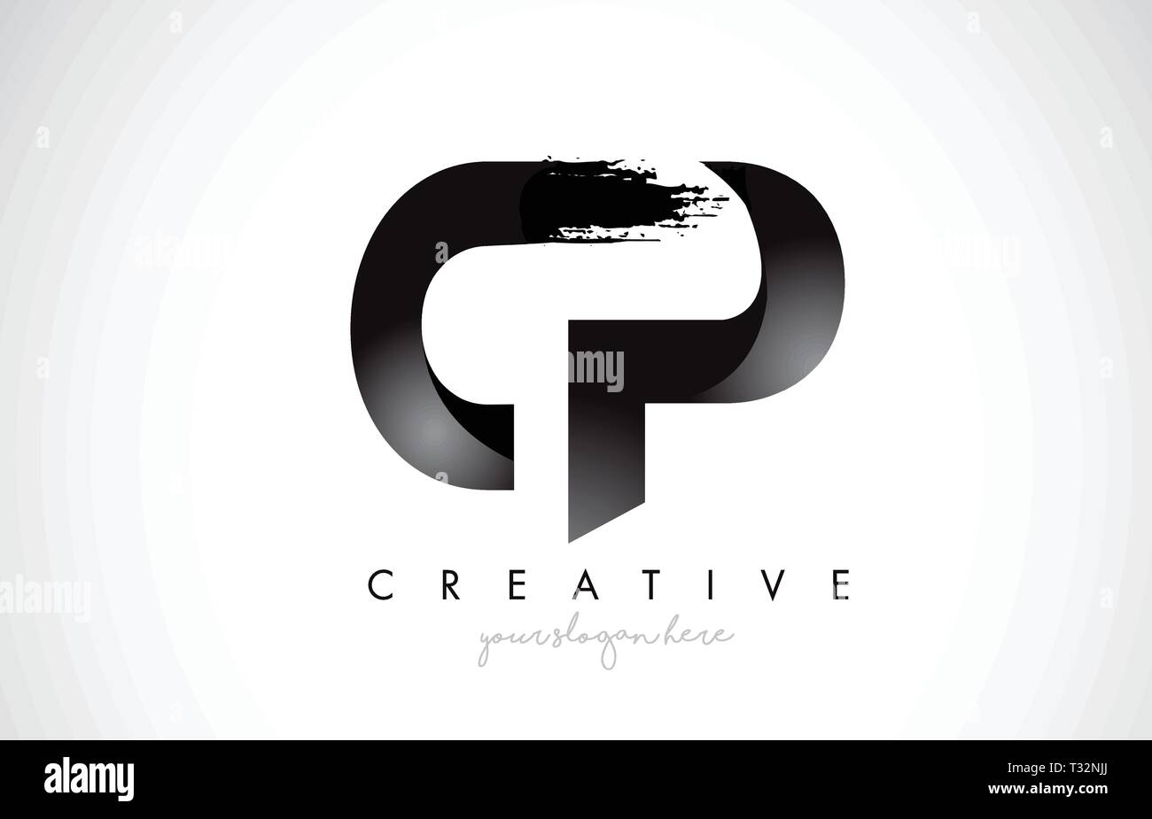 CP Letter Design with Brush Stroke and Modern 3D Look Vector ...