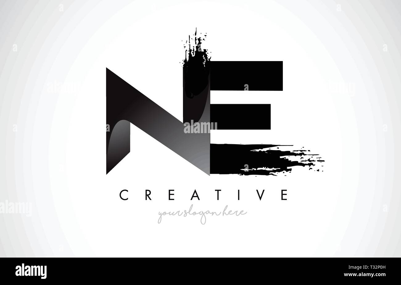 NE Letter Design with Brush Stroke and Modern 3D Look Vector ...