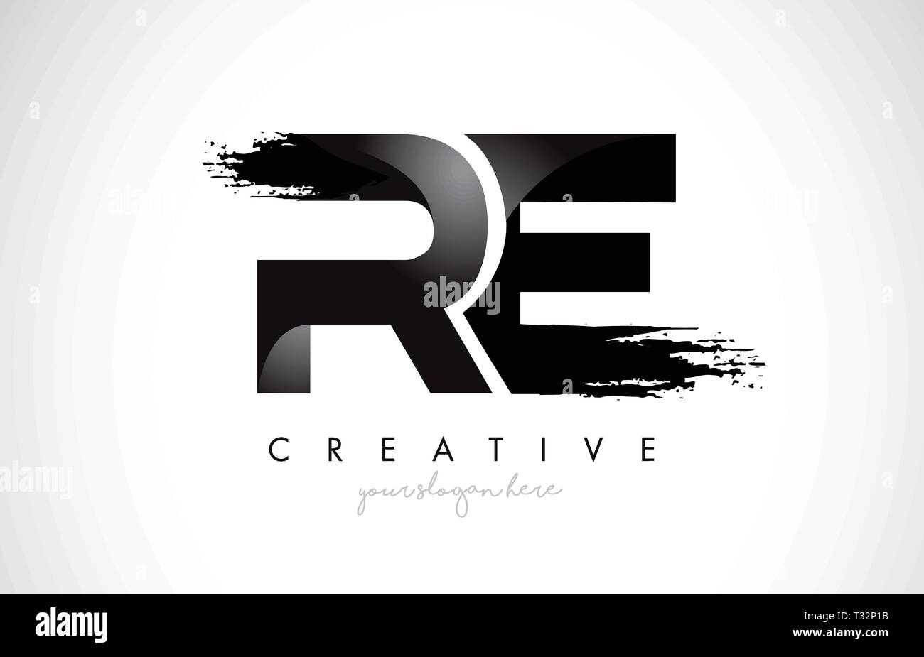 RE Letter Design with Brush Stroke and Modern 3D Look Vector ...