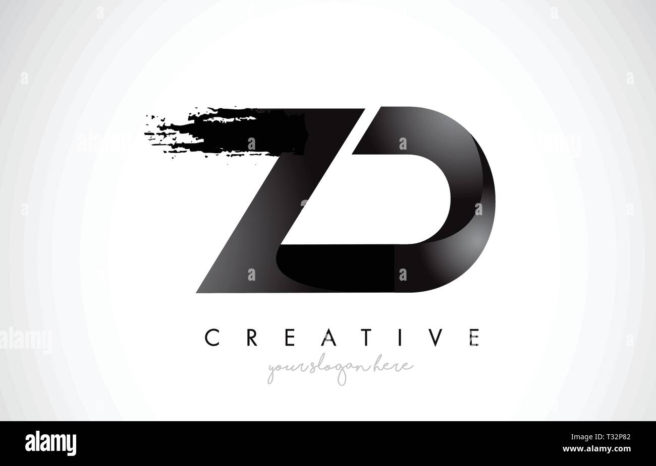 ZD Letter Design with Brush Stroke and Modern 3D Look Vector ...
