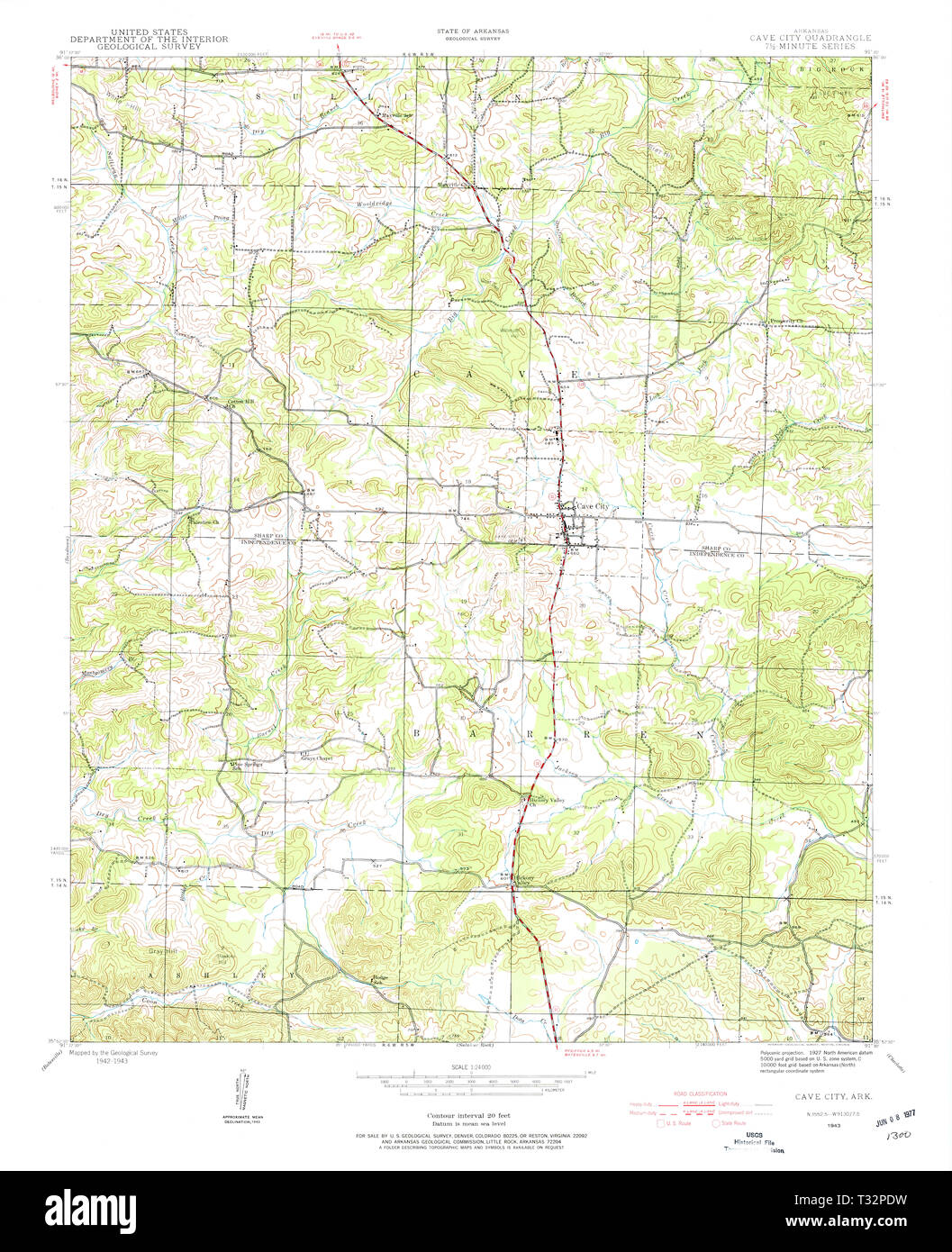 Arkansas cave hi res stock photography - Usgs Topo Map Arkansas Ar Cave City 258156 1943 24000 Restoration T32PDW