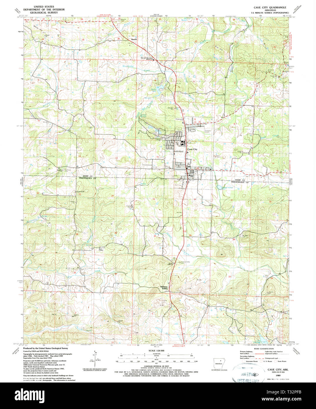 Arkansas cave hi res stock photography - Usgs Topo Map Arkansas Ar Cave City 258159 1989 24000 Restoration T32PFB