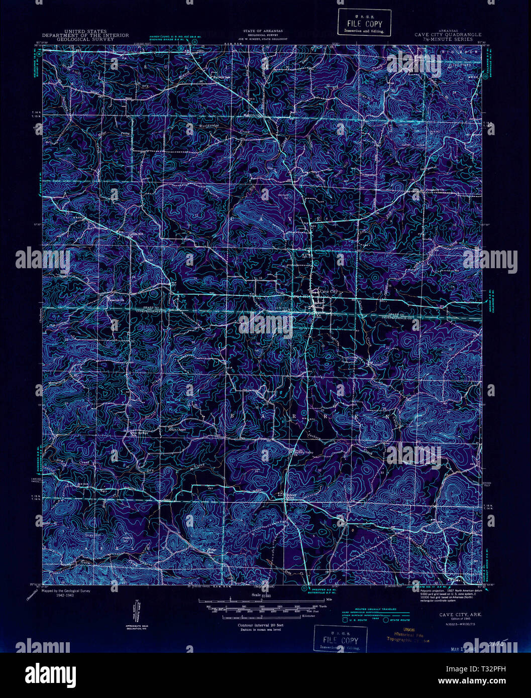 Arkansas Cave High Resolution Stock - Usgs Topo Map Arkansas Ar Cave City 259941 1943 31680 Inverted Restoration T32PFH