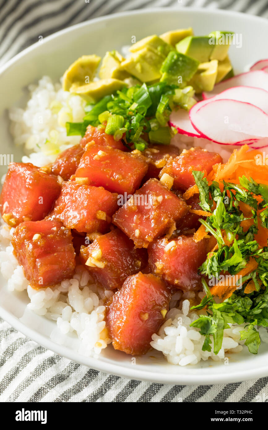 Homemade Ahi Tuna Poke Bowl with Rice and Vegetables Stock Photo - Alamy