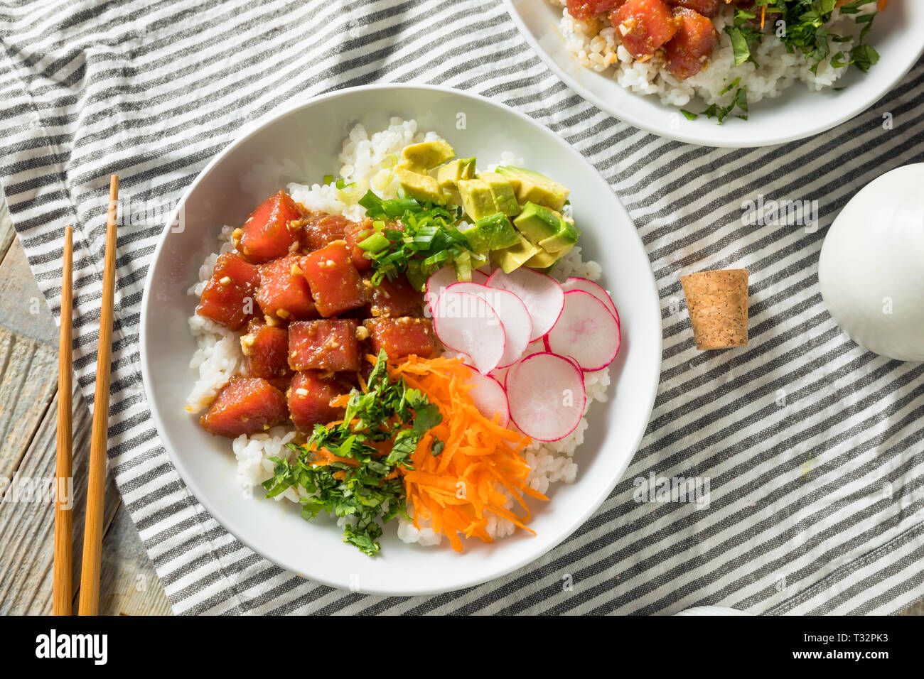 Homemade Ahi Tuna Poke Bowl with Rice and Vegetables Stock Photo - Alamy