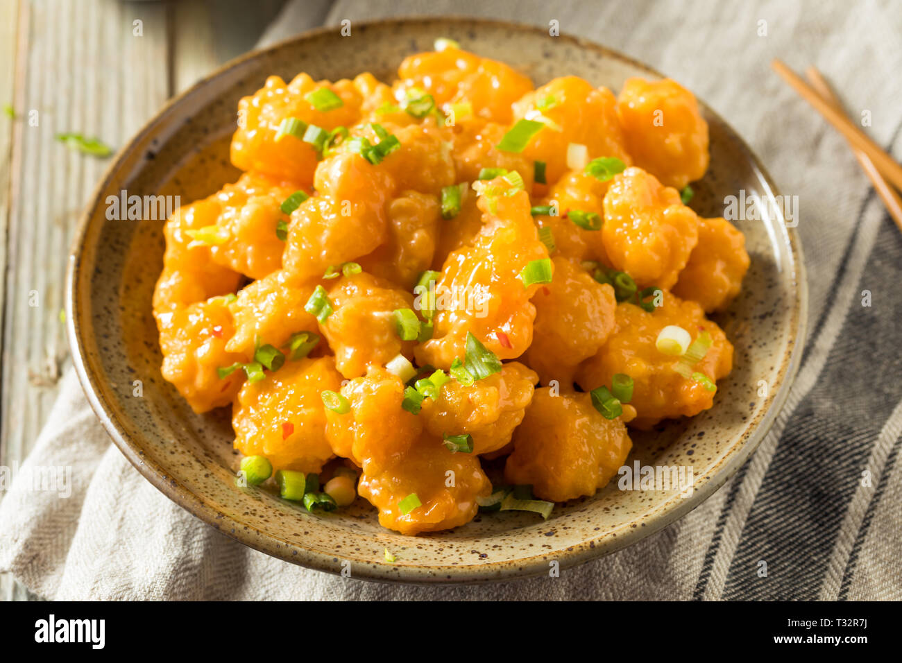 Homemade Asian Boom Shrimp with Green Onions Stock Photo