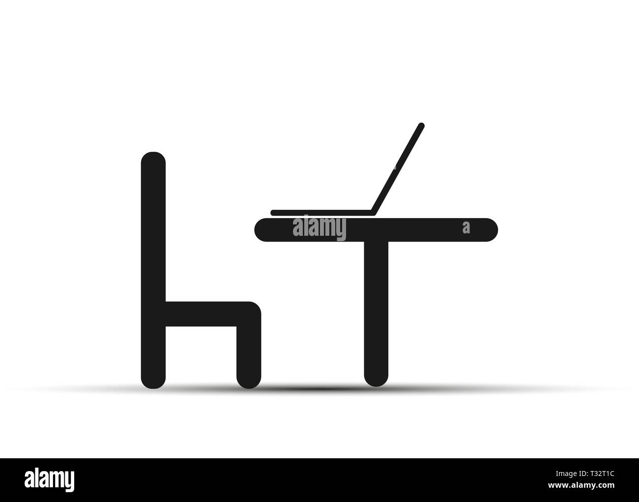 Laptop on the table, next to the table chair, flat design Stock Vector