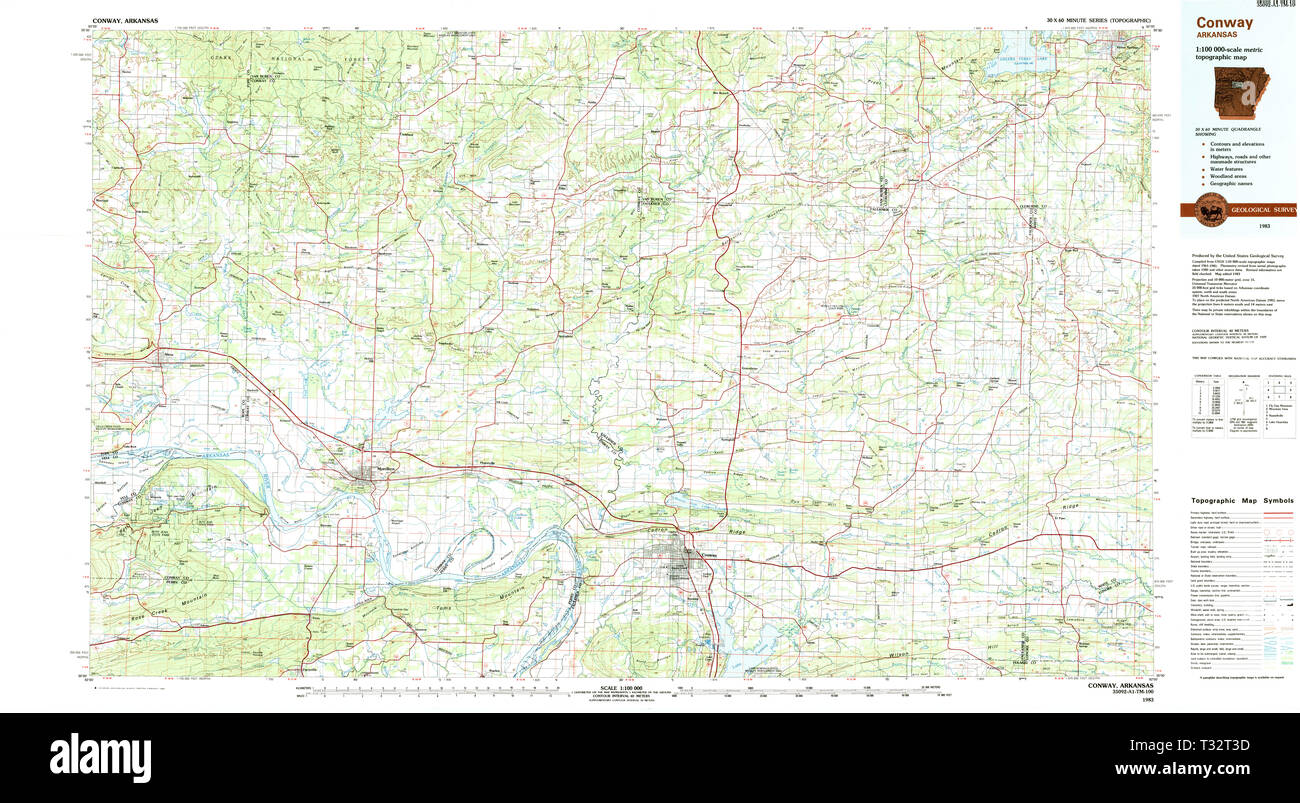 Arkansas 1983-100K USGS Topographic Map CONWAY 