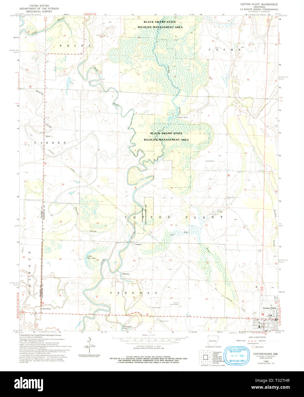 USGS TOPO Map Arkansas AR Cotton Plant 258247 1968 24000 Restoration Stock Photo