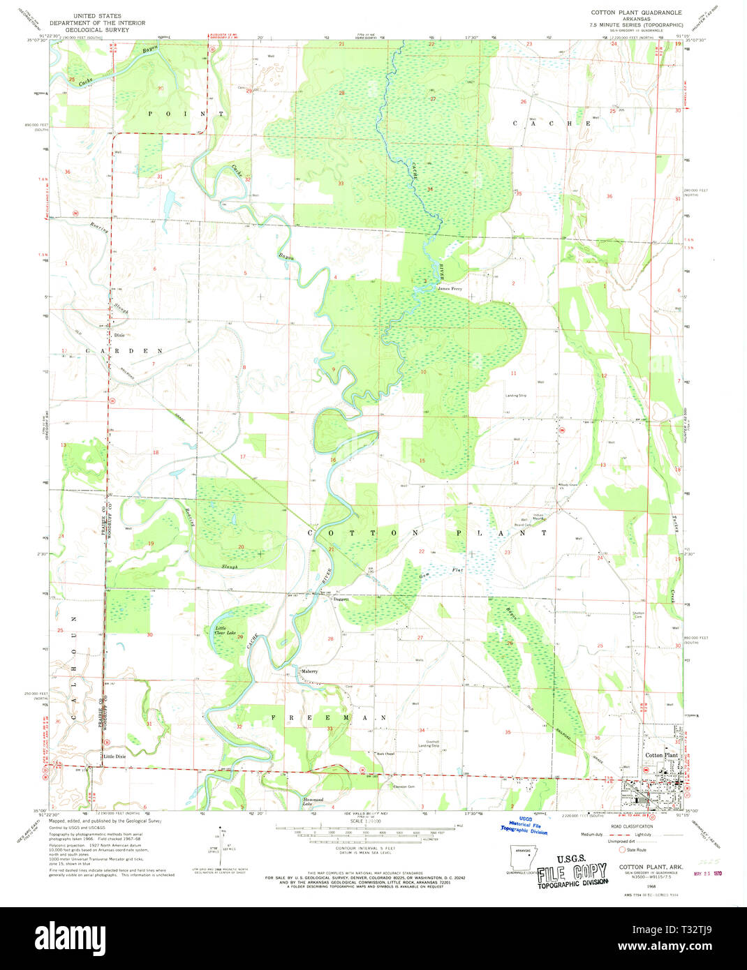 USGS TOPO Map Arkansas AR Cotton Plant 258258 1968 24000 Restoration Stock Photo