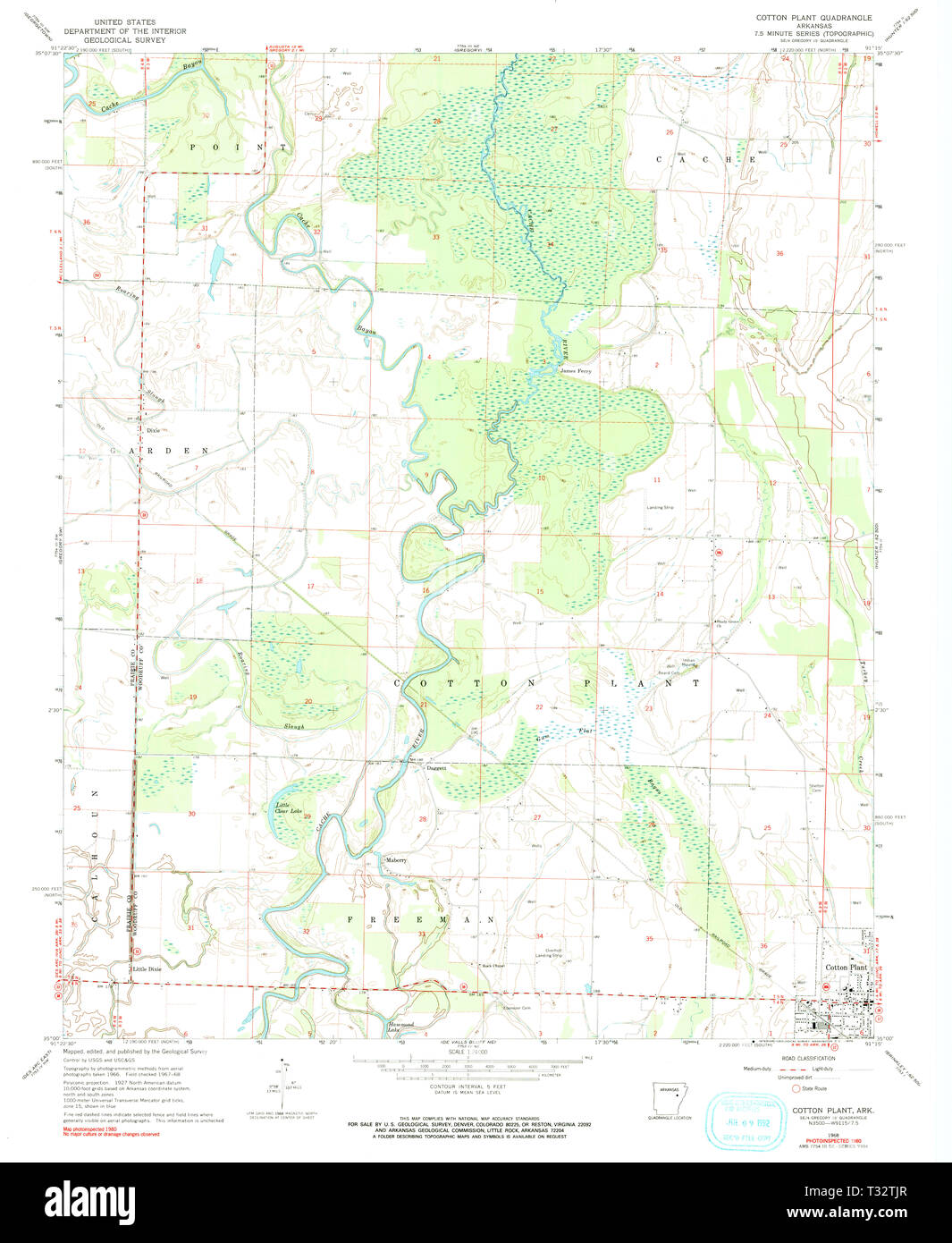 USGS TOPO Map Arkansas AR Cotton Plant 258259 1968 24000 Restoration Stock Photo