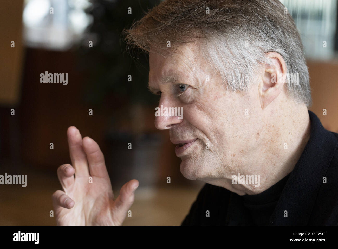 French writer and Nobel prize winner Jean Marie Gustave Le Clezio during the Bitna bajo el cielo de Seul book launch in Madrid  Featuring: Jean Marie Gustave Le Clezio Where: Madrid, Spain When: 05 Mar 2019 Credit: Oscar Gonzalez/WENN.com Stock Photo