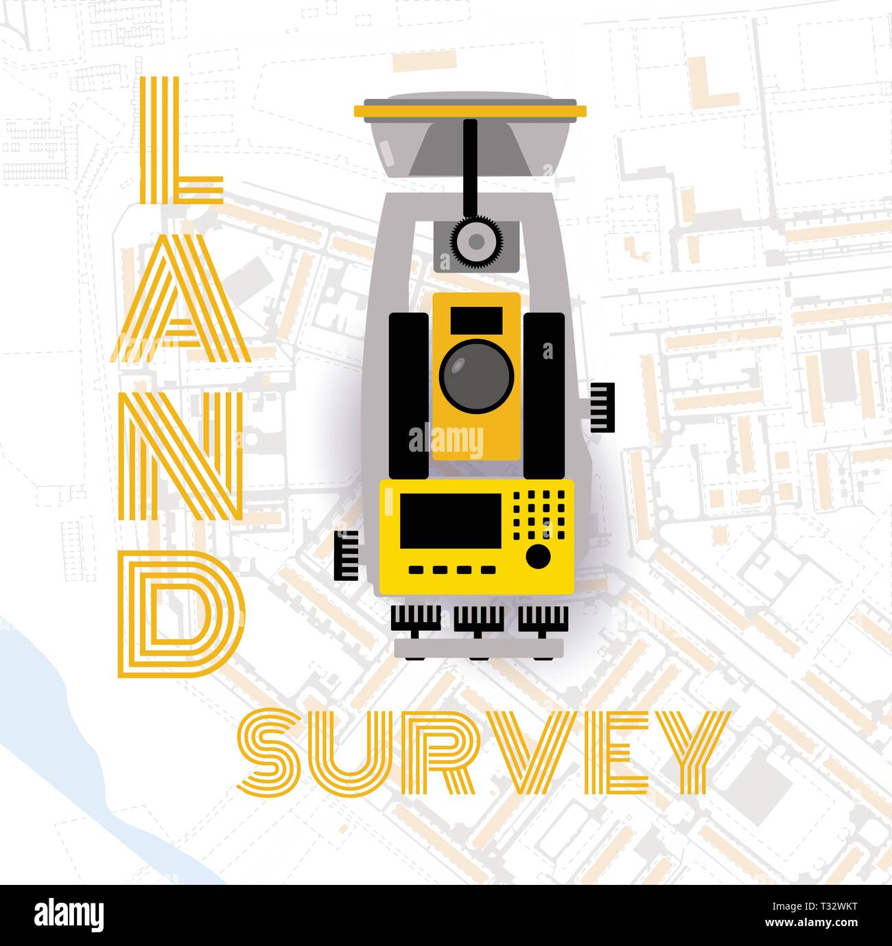 Geodetic measuring equipment, engineering technology for land survey and geodesy on city map