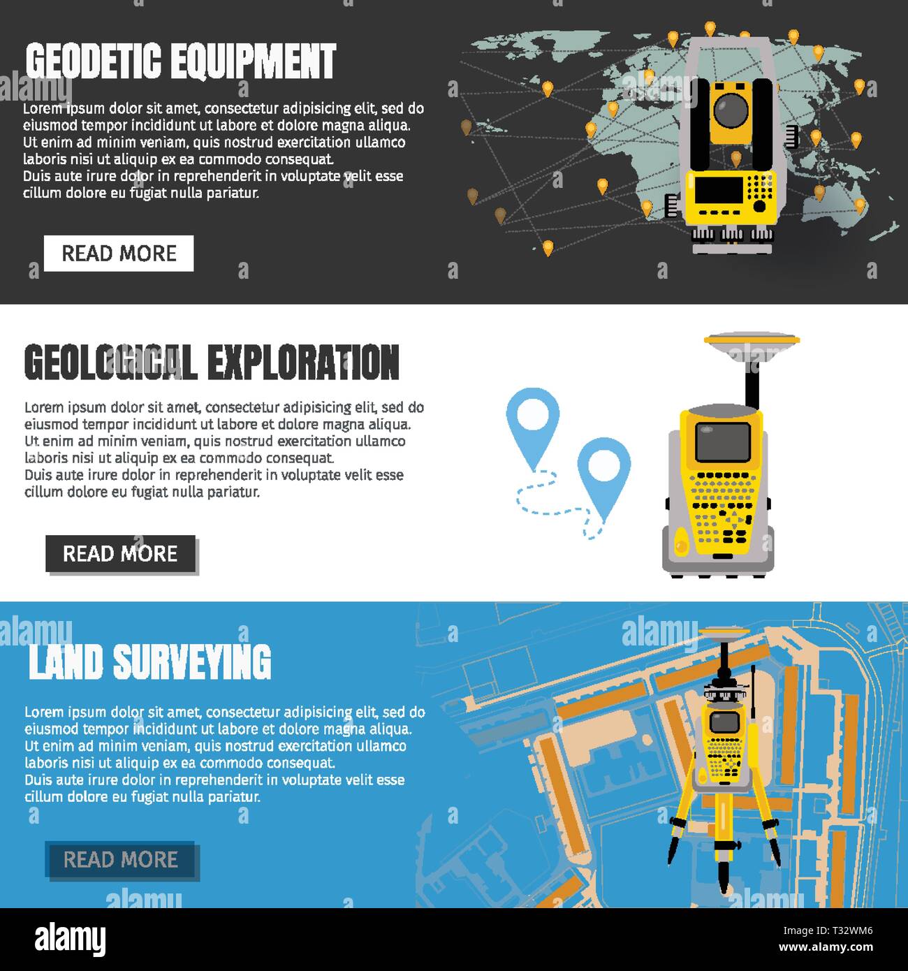 Geodetic measuring equipment banner set, engineering technology for