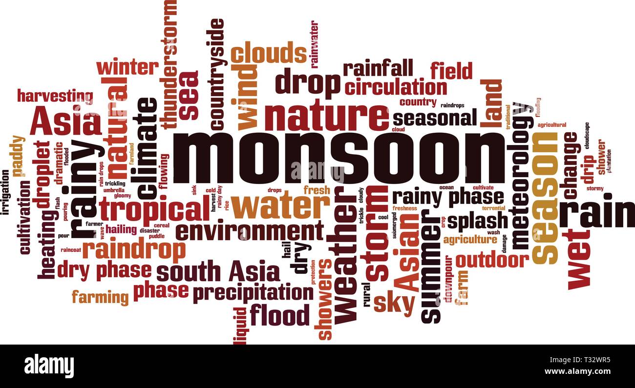 Monsoon word cloud concept. Vector illustration Stock Vector