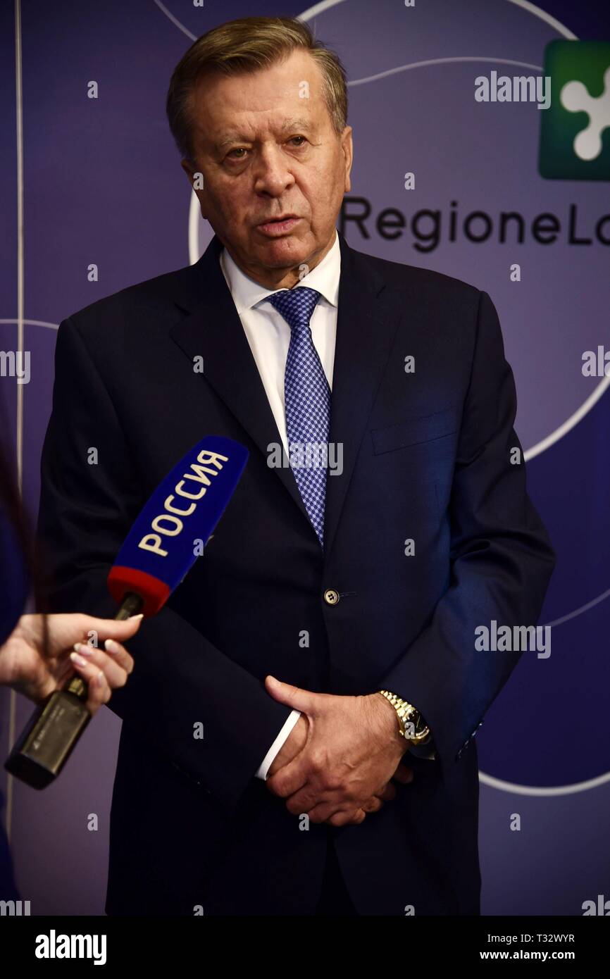 President of Gazprom, Viktor Zubkov in Milan. The company is the main oil supplier in Russia  Featuring: Viktor Zubkov Where: Milan, Italy When: 05 Mar 2019 Credit: IPA/WENN.com  **Only available for publication in UK, USA, Germany, Austria, Switzerland** Stock Photo