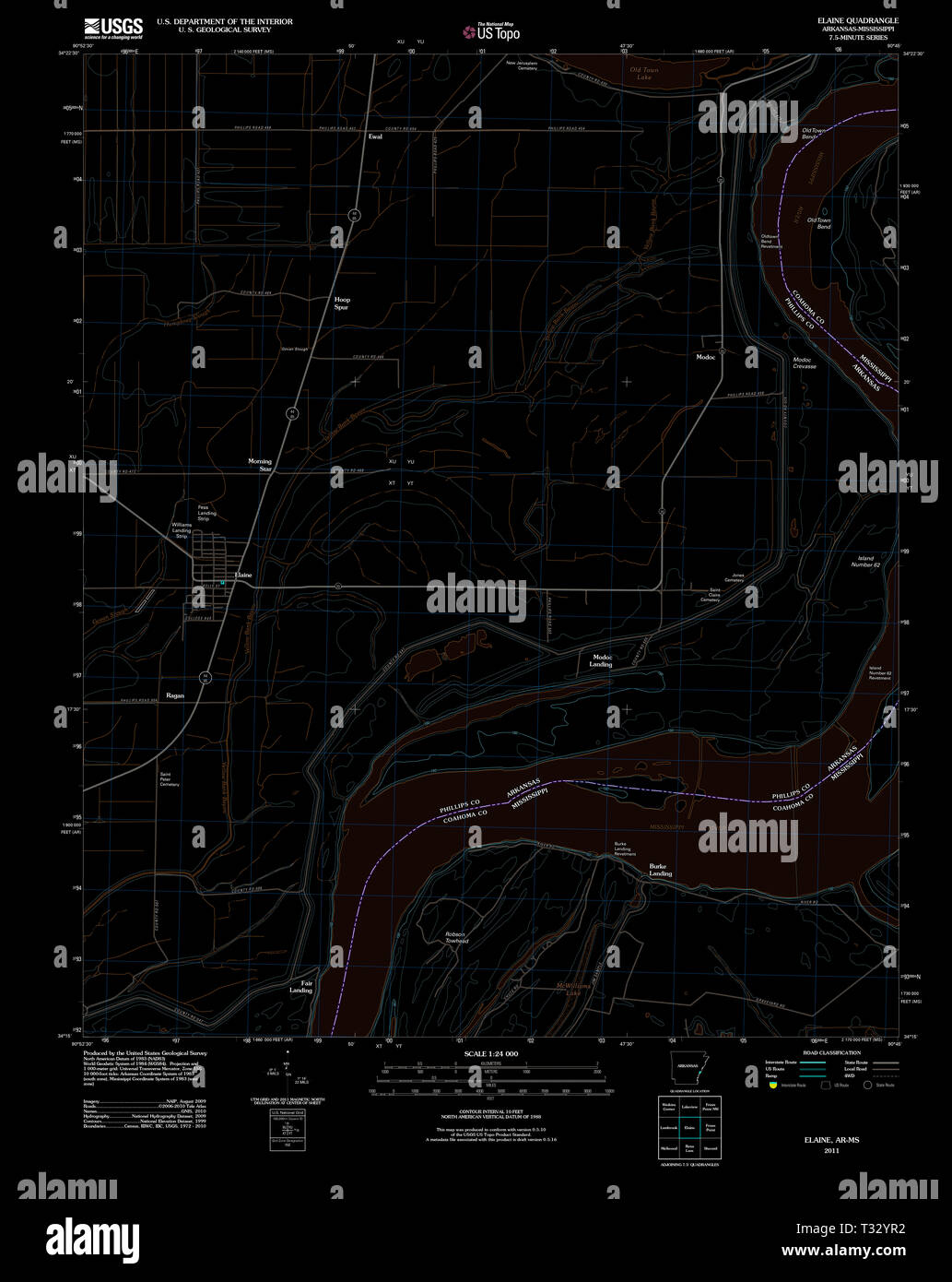 Inverted Topographical Map of Elaine, Arkansas