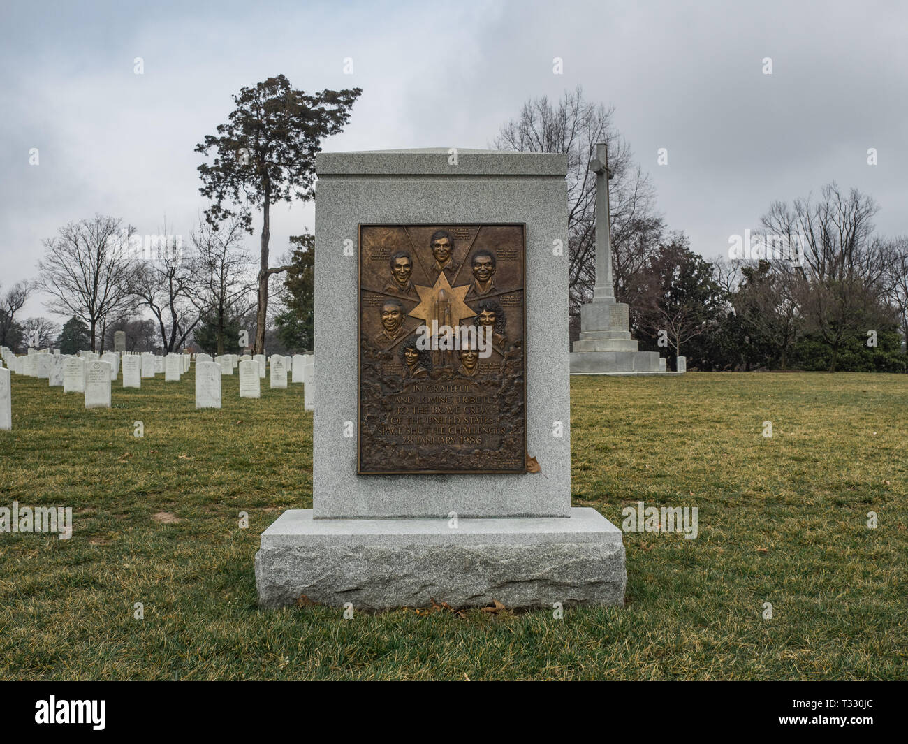 Washington DC, USA, 2 March 2019. Memorial to crew of space shuttle Challenger at Arlington National Cemetary in Virginia Stock Photo