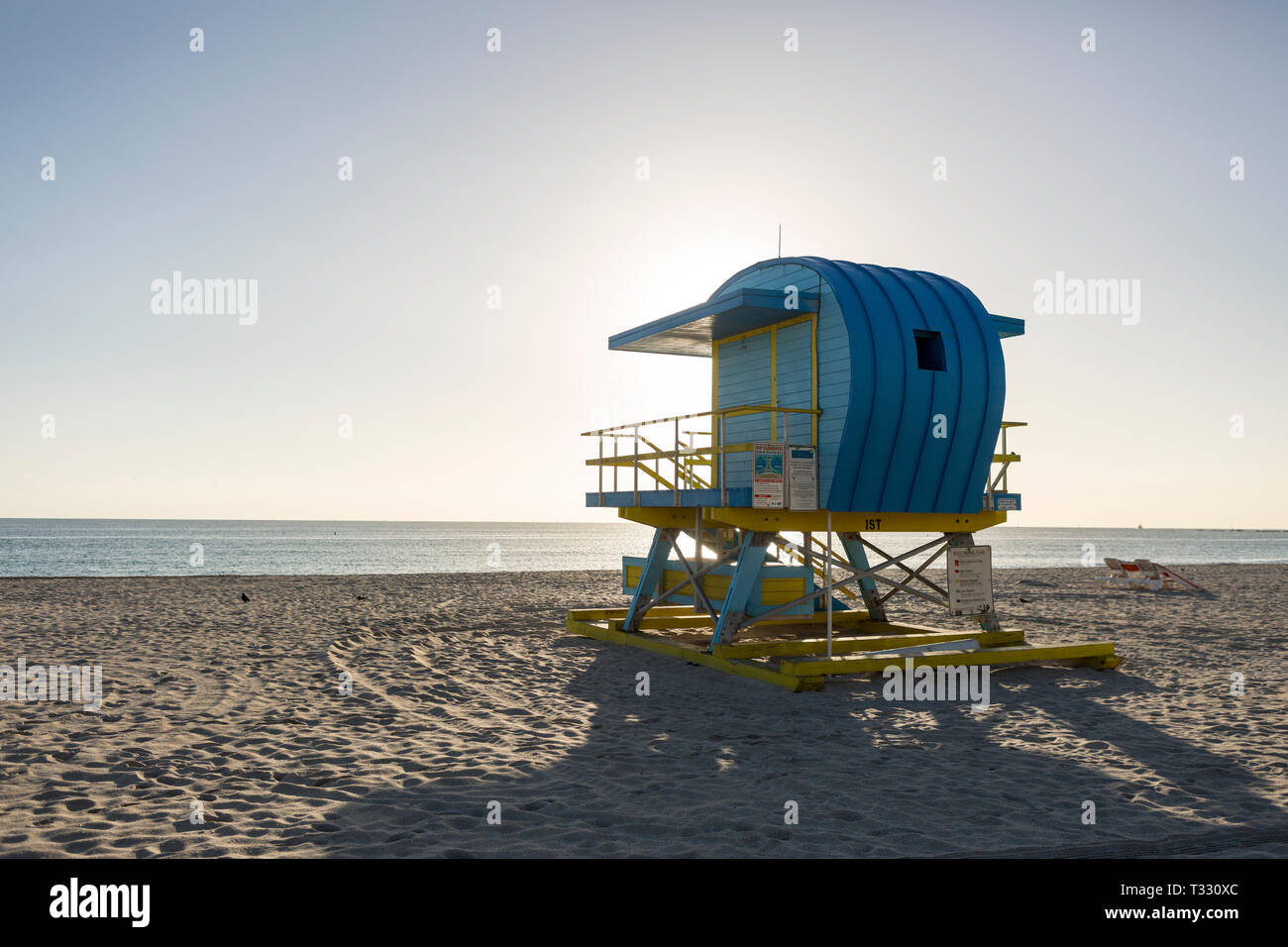 The colorful and iconic lifeguard tower at first street on Miami Beach, Florida, USA Stock Photo