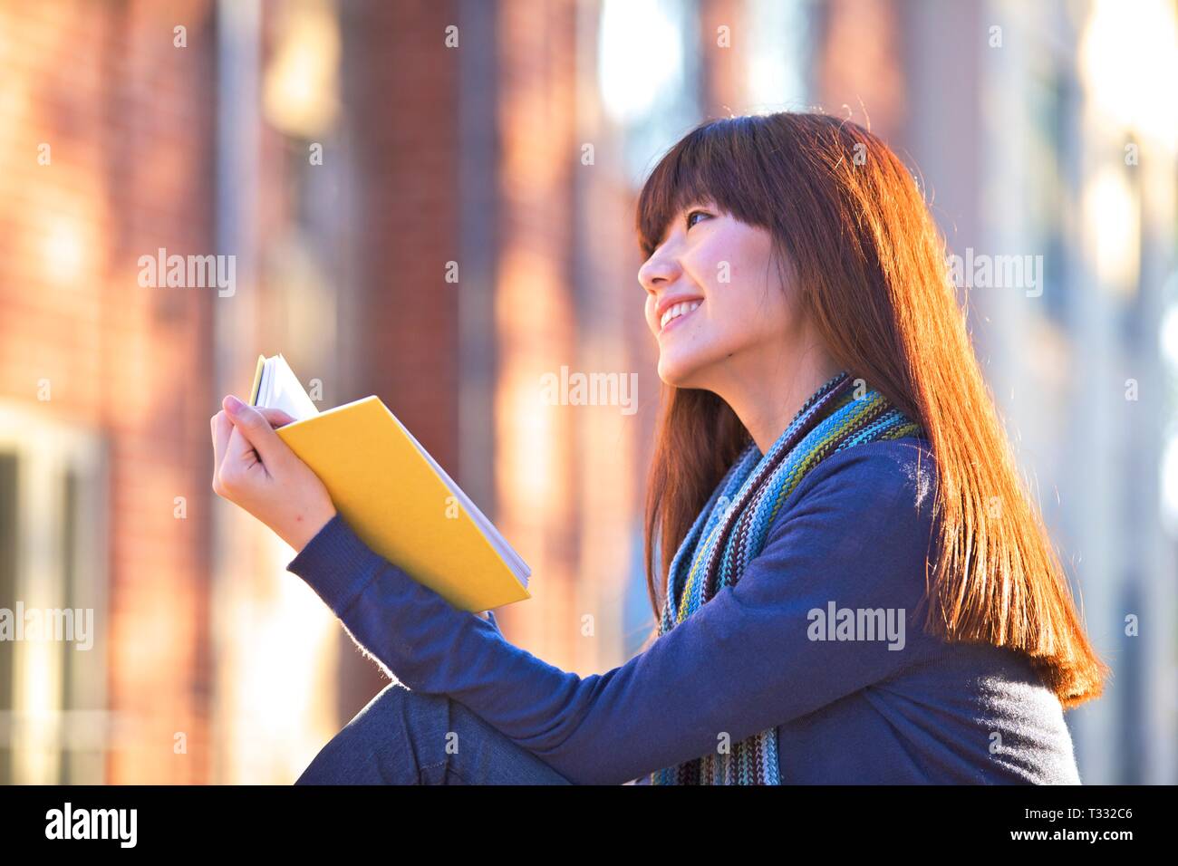 Asian Female Student Studying Stock Photo