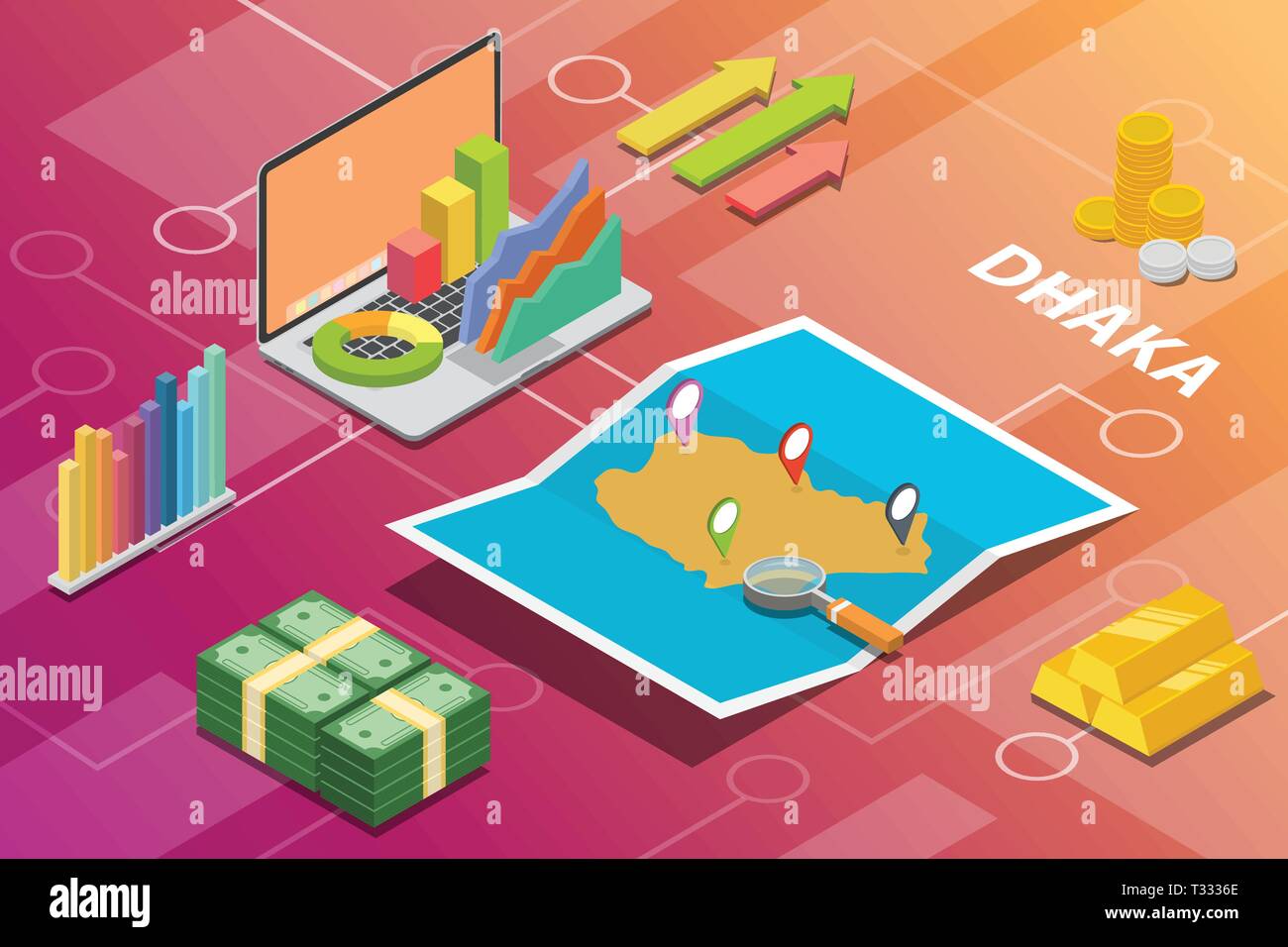 dhaka bangladesh city isometric financial economy condition concept for