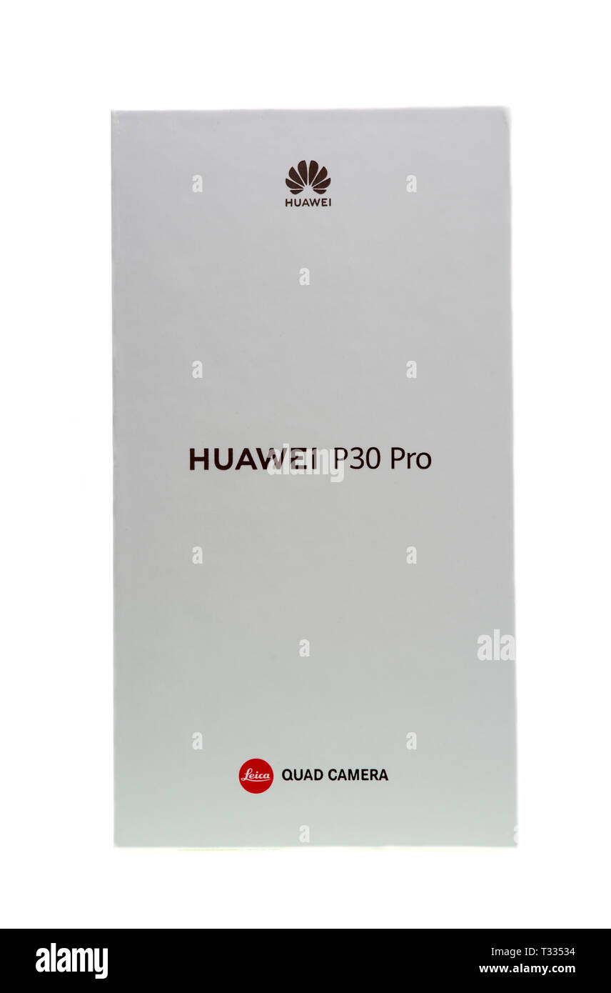 PIATRA NEAMT, ROMANIA -  APRIL 4, 2019: New Huawei P30 Pro, the series P30 flagship with Quad Leica camera. Stock Photo