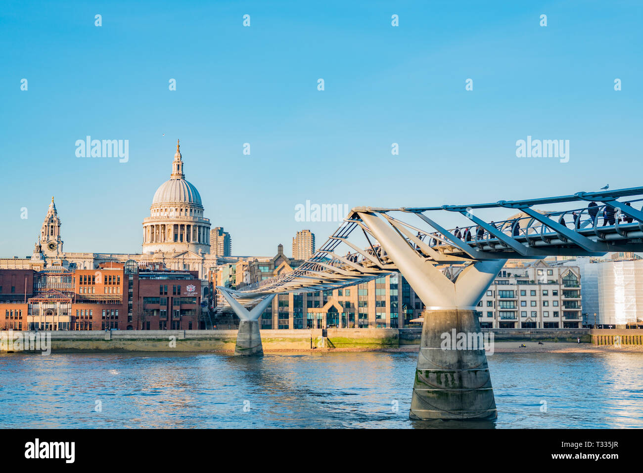 A view from Tate Modern towards Millennium Bridge and St. Paul's Cathedral Stock Photo