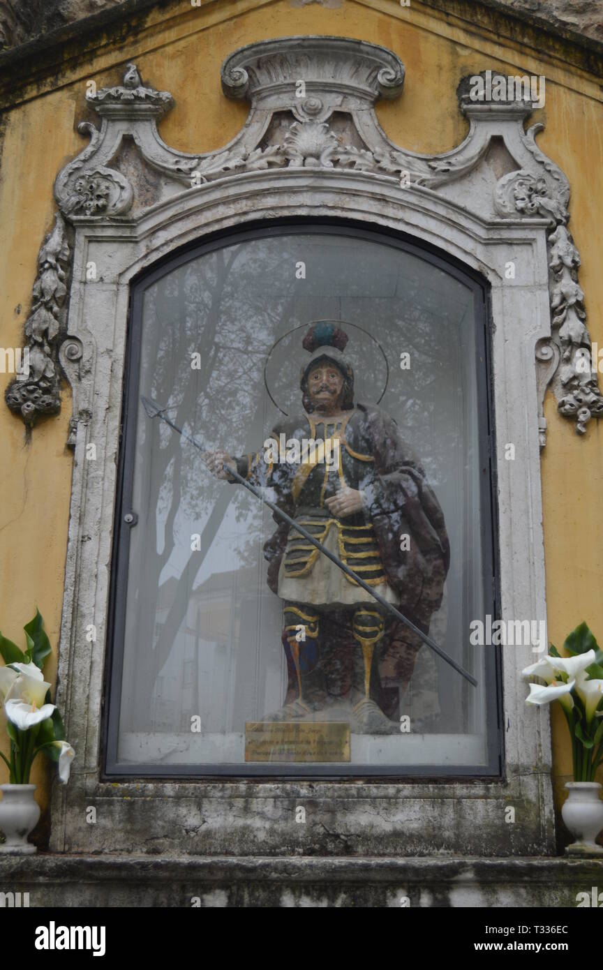 Sculpture Of The Glorious Matir Saint George Protector And Defender Of Portugal In The Parish Of Santa Cruz De Castelo In Lisbon. Nature, Architecture Stock Photo