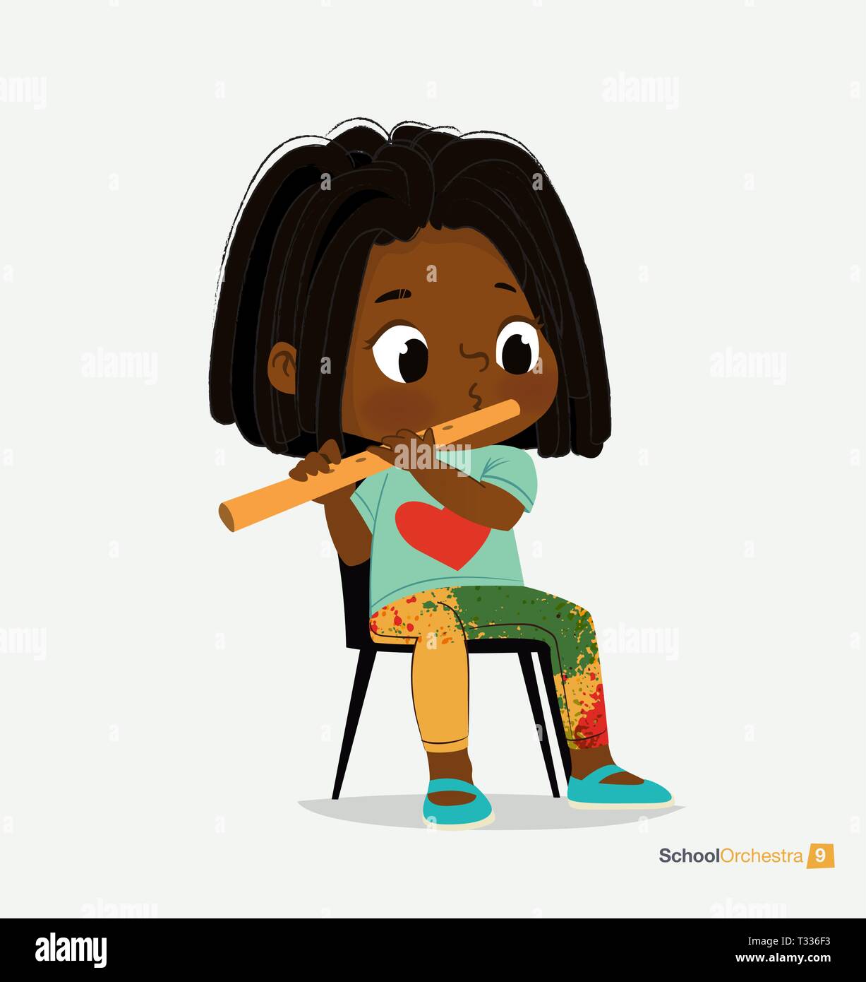 Afro American Girl With Dreadlocks Play On Fife Stock Vector