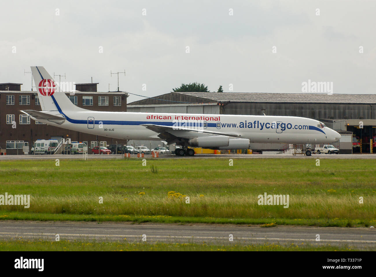 African International Airways Douglas DC-8 jet airliner plane 3D-AJG at London Southend Airport, Essex, UK. Cargo airline. Classic Stock Photo
