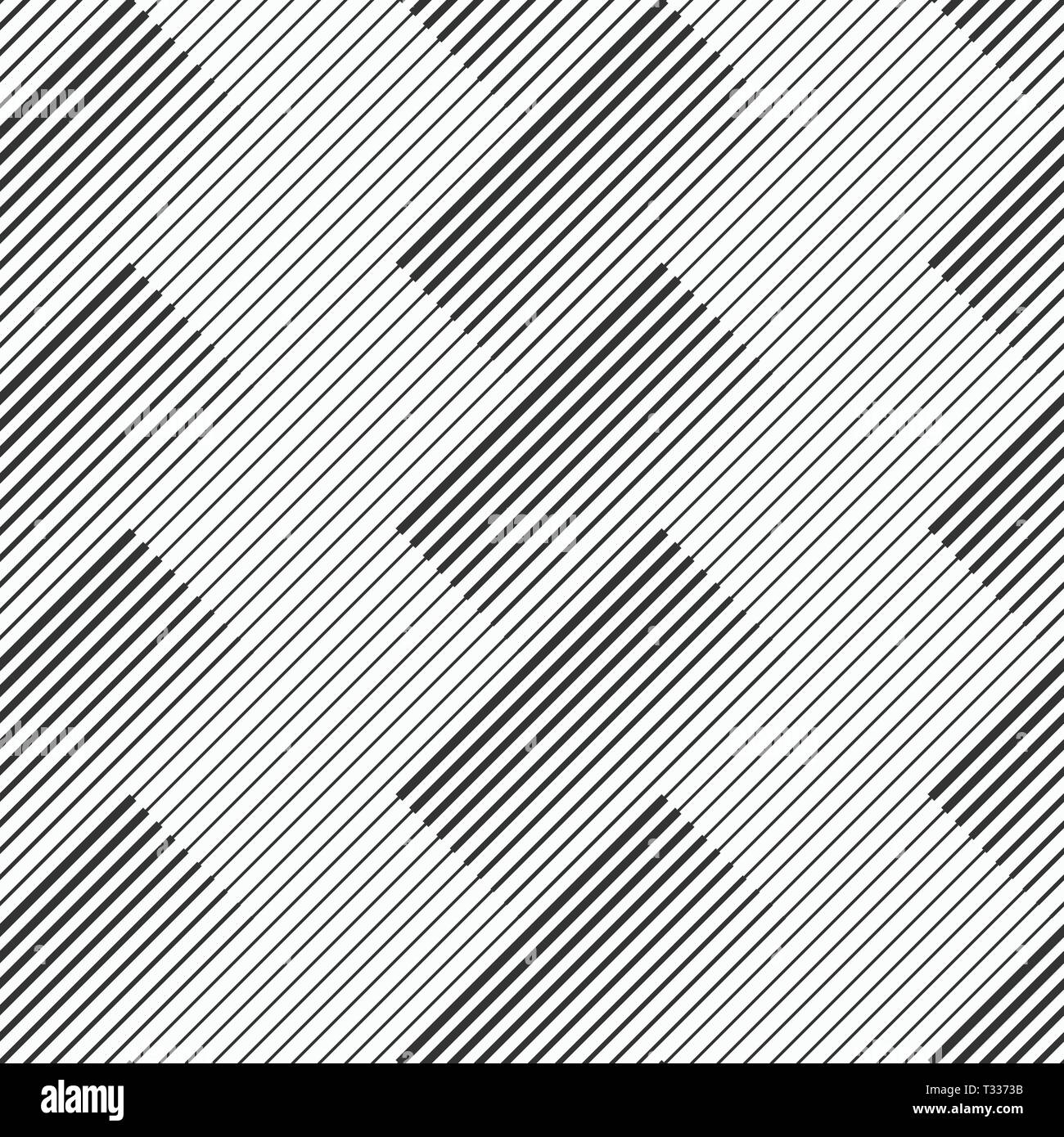 Abstract seamless pattern with diagonal lines of different thickness. Modern stylish diagonal striped texture. Vector monochrome background. Stock Vector