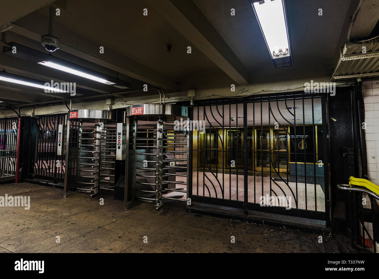 Automatic access control ticket barriers in subway station with signs ...