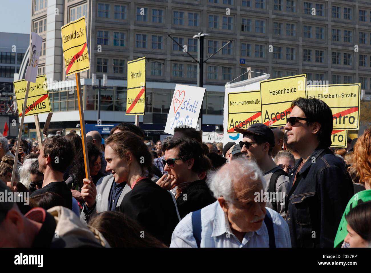 Berlin, Berlin/Germany, April 6 2019, Demonstration on the Berlin Alexanderplatz against 'rent madness and repression.' Stock Photo