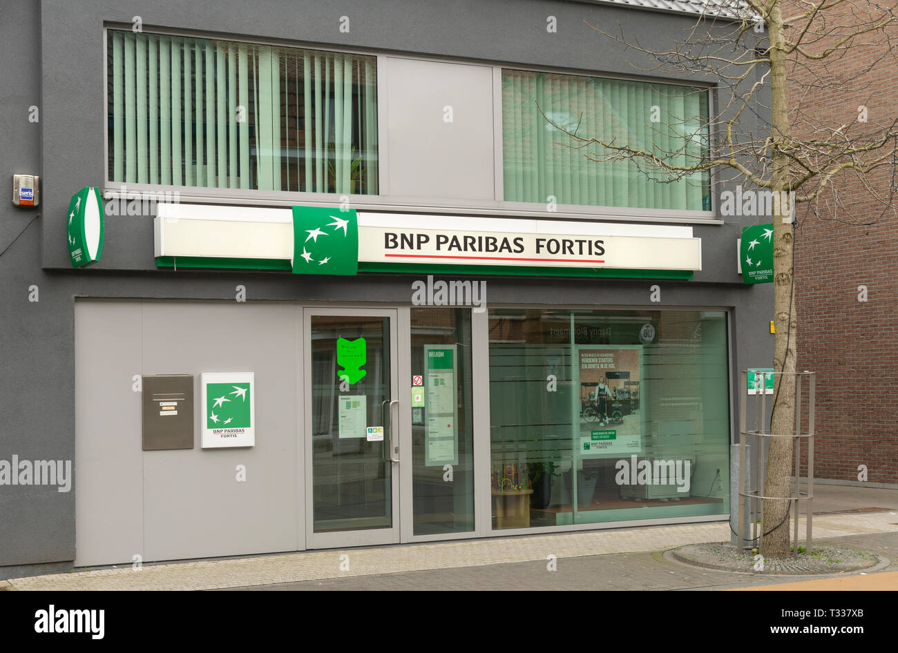 Sint Gillis Waas, Belgium-March 20, 2019, the front of a BNP Paribas Fortis Office in the village of Sint Gillis Waas in Belgium Stock Photo