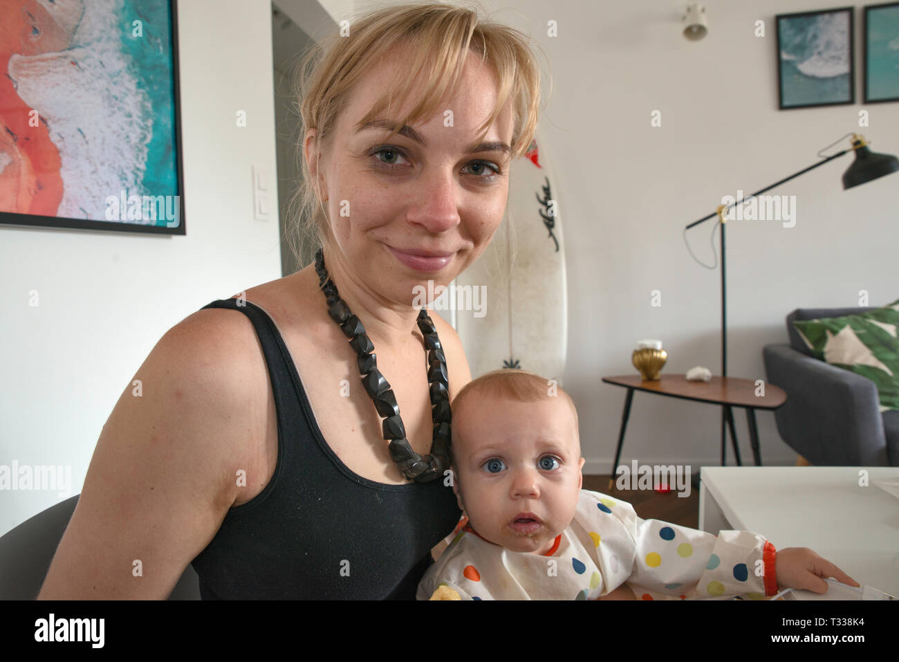 Mother with her 1 year old daughter Stock Photo