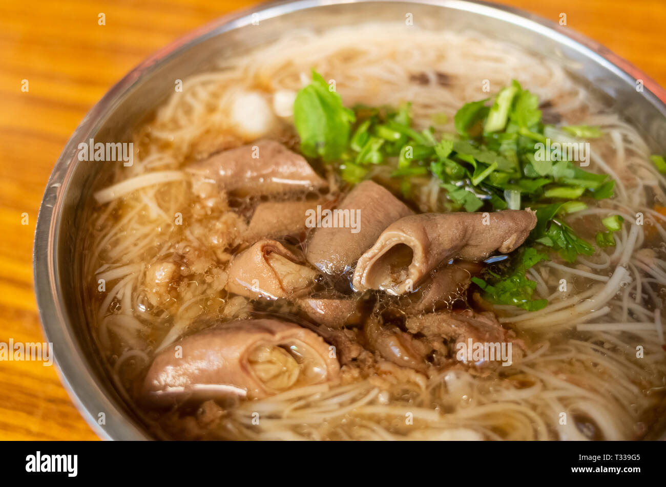 thin noodles with pork intestine, famous and traditional Taiwan snacks