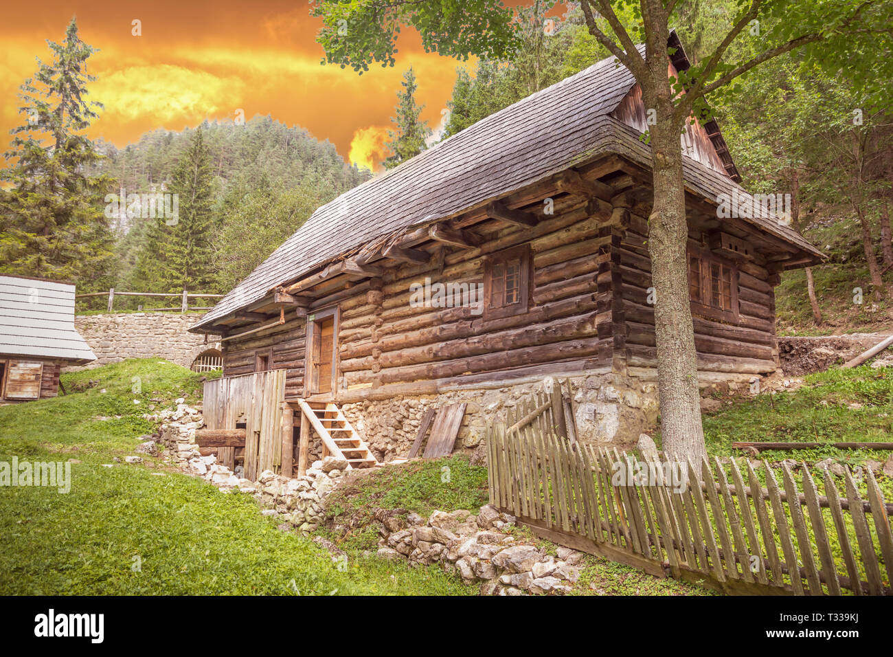 old wooden traditional hut at Kvacianska dolina, Slovakia Stock Photo