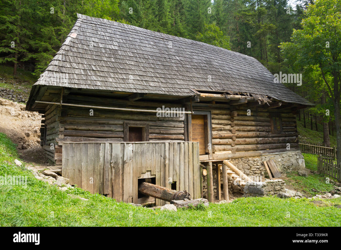 old wooden water mill at Kvacianska dolina in Slovakia Stock Photo
