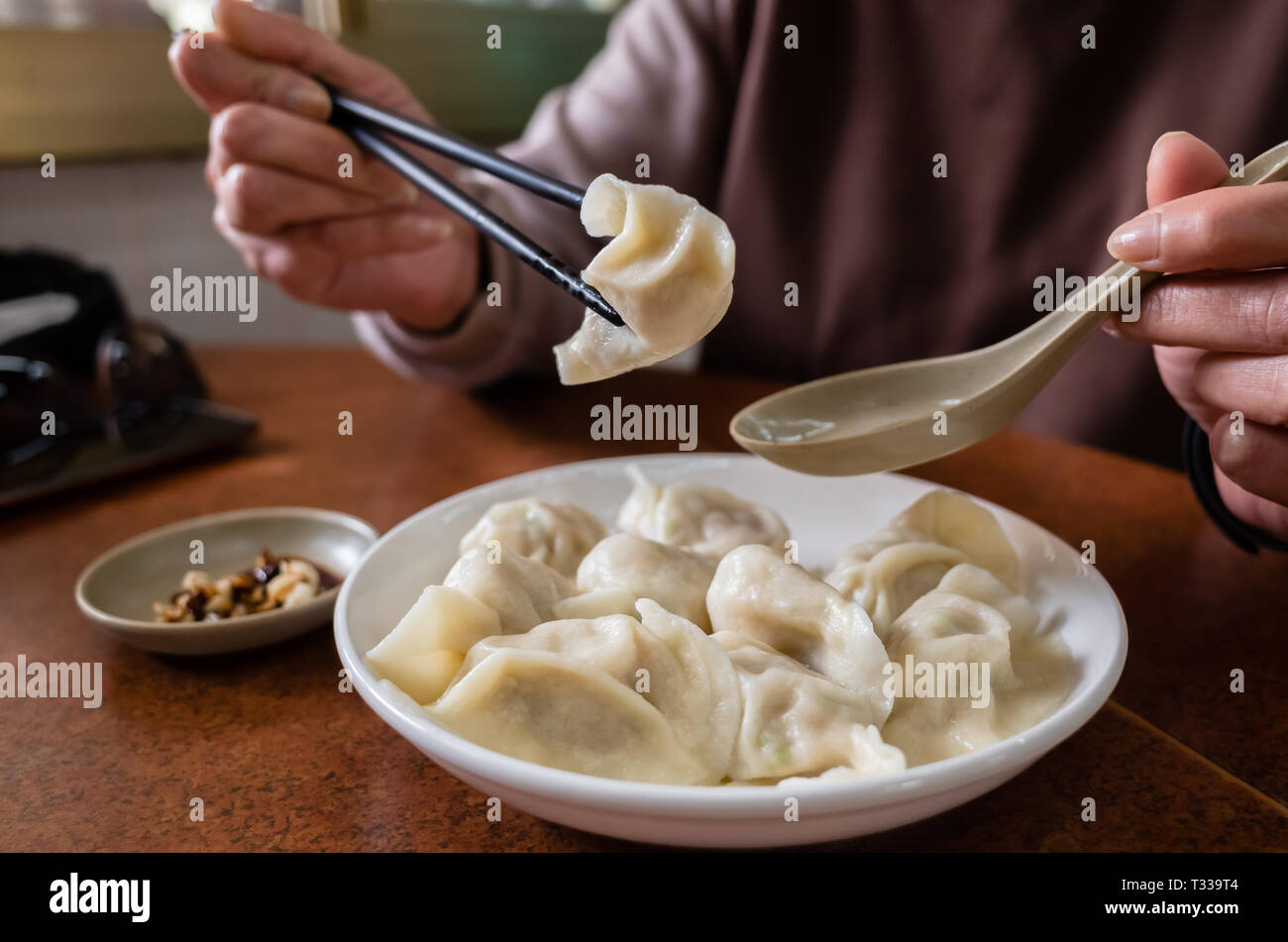 boiled jiaozi, Taiwan famous snack of Chinese dumpling Stock Photo - Alamy