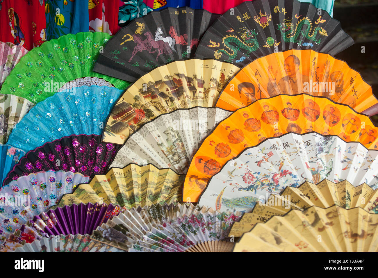 Chinese painted fans for sale at a Chinese market near Shibaozhai